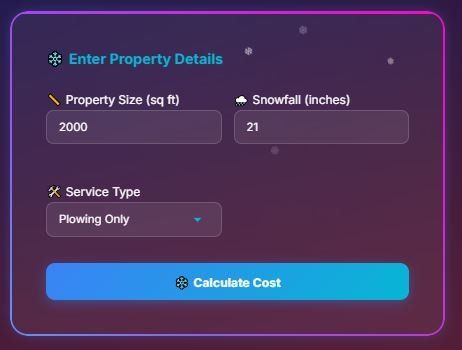 Enter property size and snowfall in snow removal cost calculator