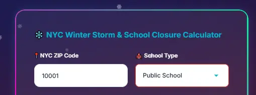 Enter NYC ZIP code and select school type