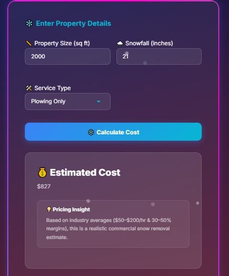 Snow removal cost calculated using industry rates